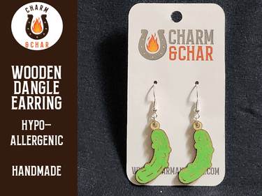 Pickle Wood Dangle Earrings - Food Fashion Earring - Dangle Earring - Charm and Char
